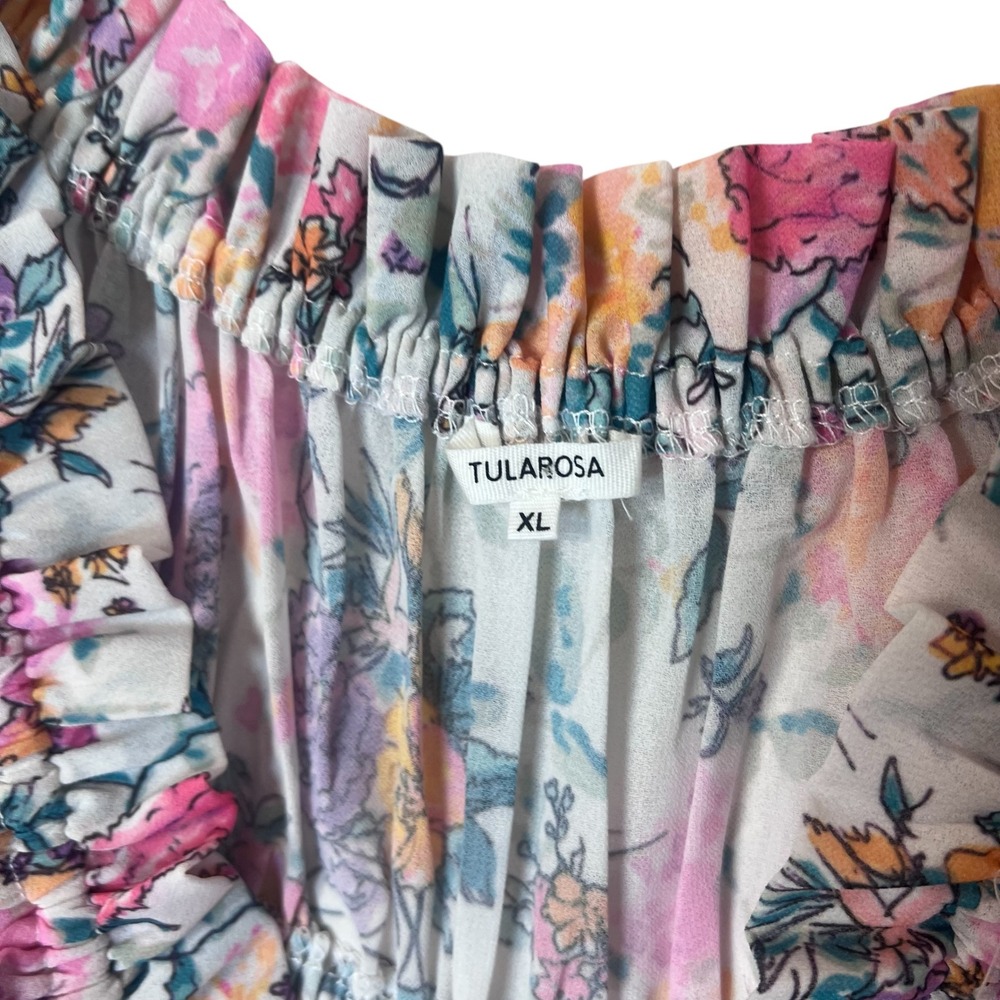 Tularosa Brogan Floral Off The‎ Shoulder Bell Sleeve Mini Dress XL White Pink - Picture 5 of 7